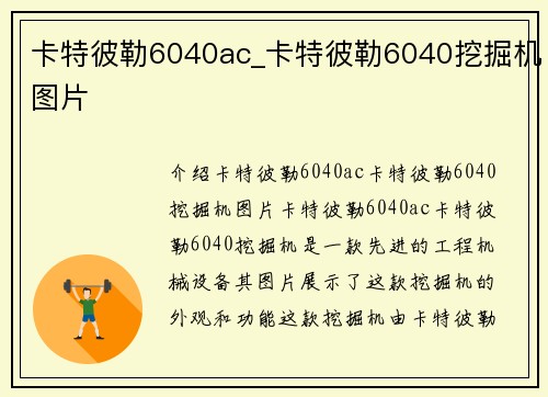 卡特彼勒6040ac_卡特彼勒6040挖掘机图片